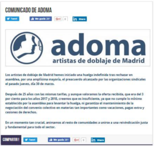 Actores y sindicatos de doblaje denuncian extorsiones por parte de los directores 78 Merca2.es Adoma huelga Merca2.es