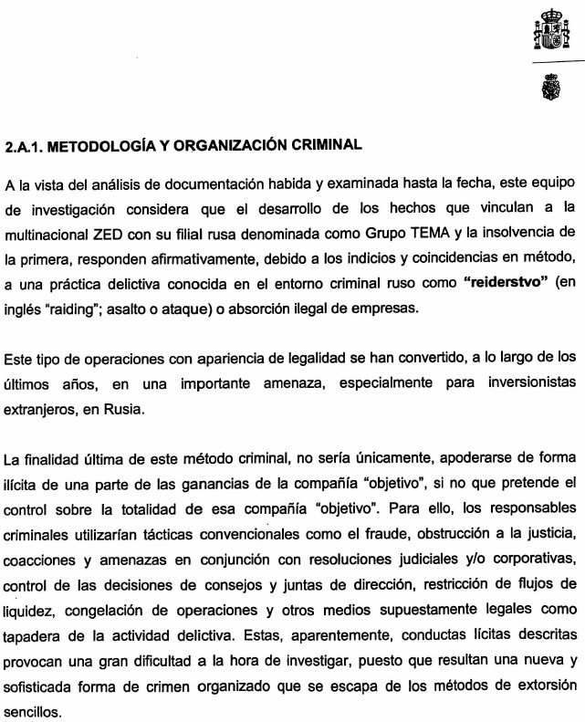 Extracto de Informe policial sobre las practicas de Letterone en la quiebra de ZED