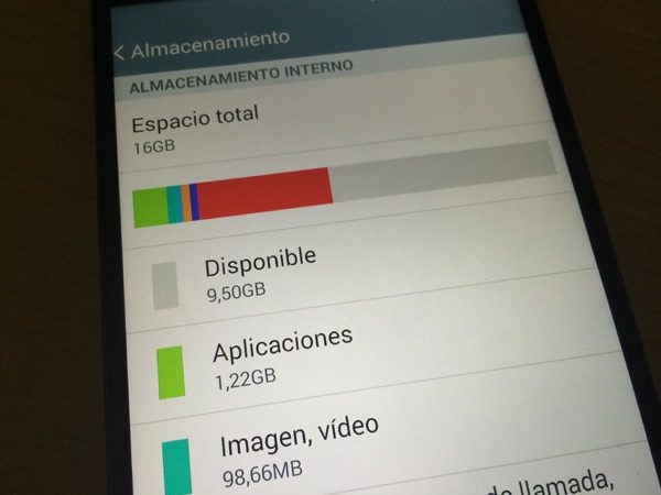 Almacenamiento disponible en el móvil