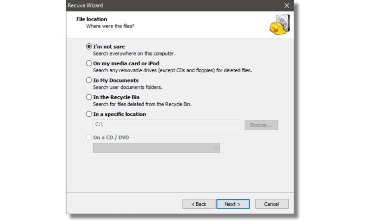 Windows: Los pasos para recuperar archivos borrados accidentalmente 4 Merca2.es Menú de localización de Recuva