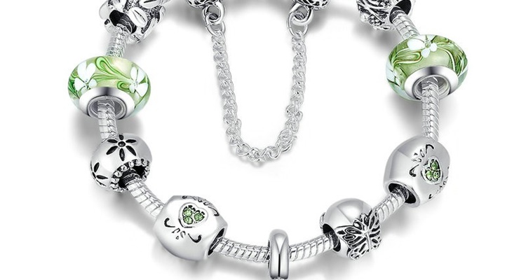 Pulsera con cristales verdes al estilo Pandora
