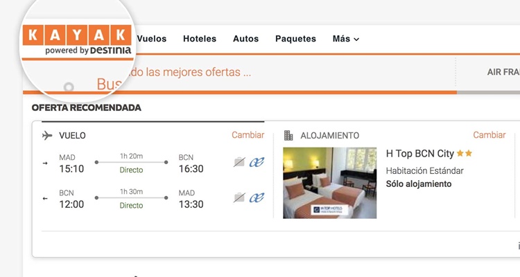 Kayak para buscar en Booking y otros