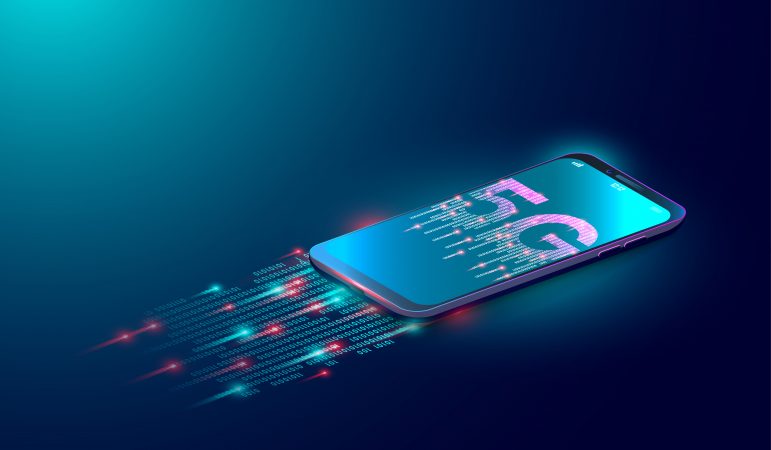 5g internet technology background next generation of mobile network and digital data connected with smartphone on blue background vector Merca2.es