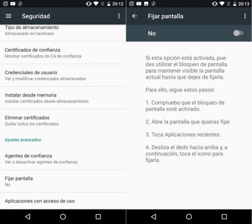 fijar pantalla android