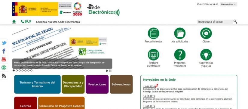 Sede electrónica del Imserso 2020