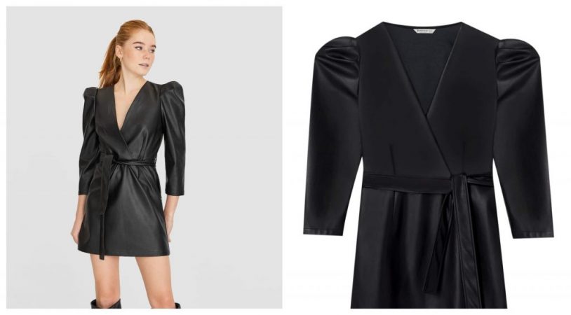 vestido cuero negro stradivarius