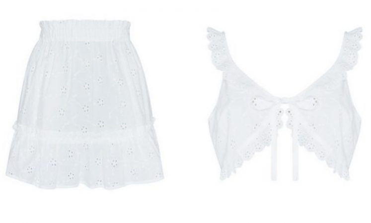 Conjunto de falda y top bordado blanco