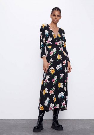 vestido largo flores zara