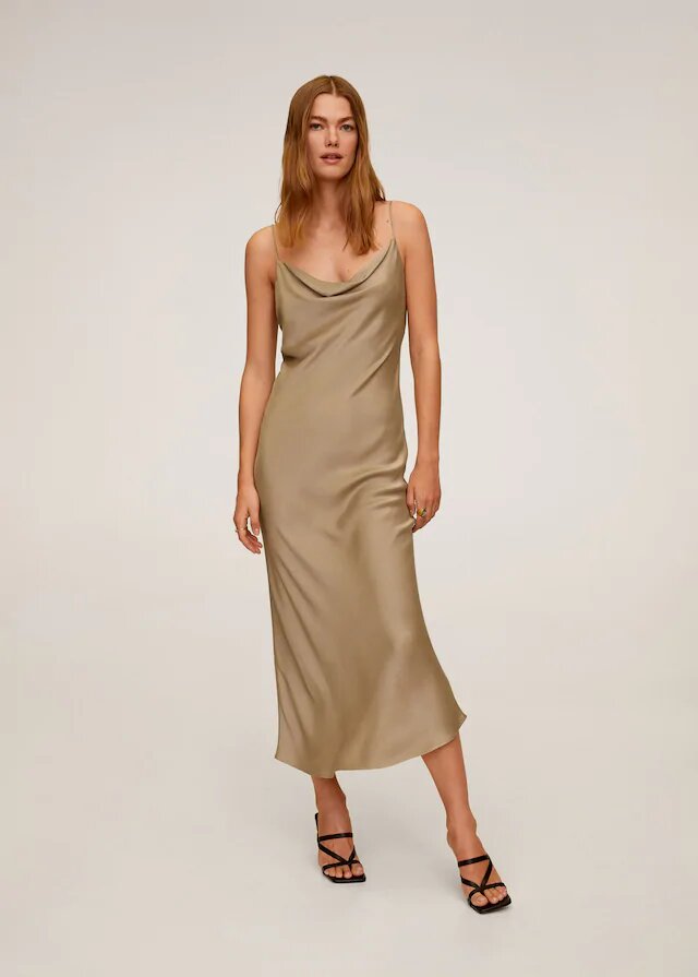 vestido mango escote drapeado