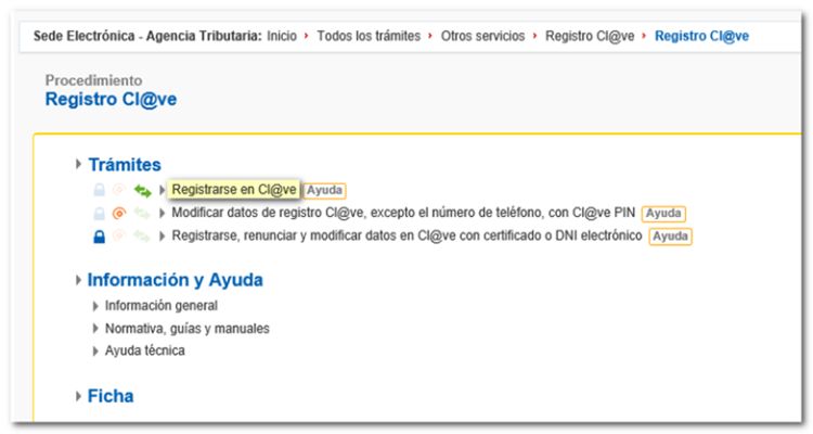 Registro sistema Cl@ve declaración de la renta