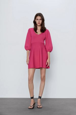 vestido manga abullonada zara