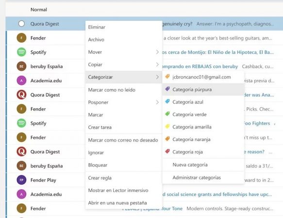 categorias correos