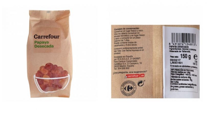 Snack de papaya deshidratada Carrefour Mercadona