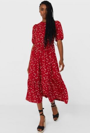 Vestido largo manga abullonada verano Stradivarius 2020
