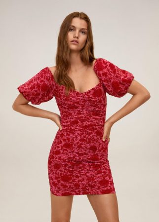 vestido floral fruncido mango