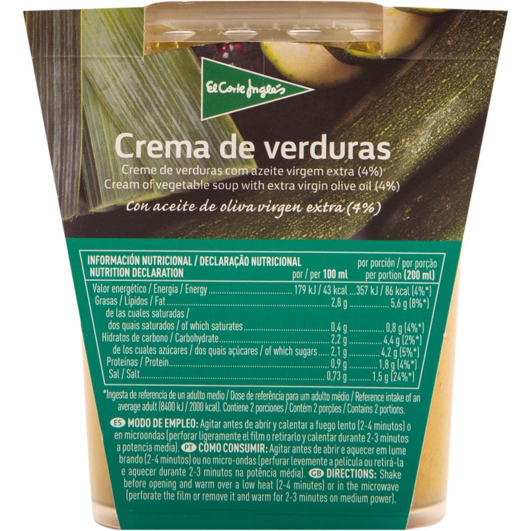 Crema de verduras El Corte Inglés