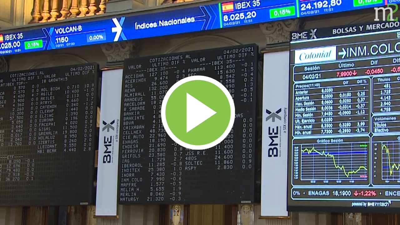 El Ibex 35 se mantiene sobre los 8.000 puntos en la media sesión