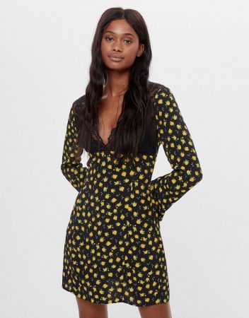 vestido flores encaje bershka