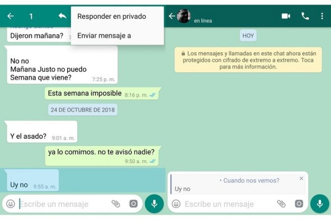 Envío de respuesta privada en los grupos de WhatsApp