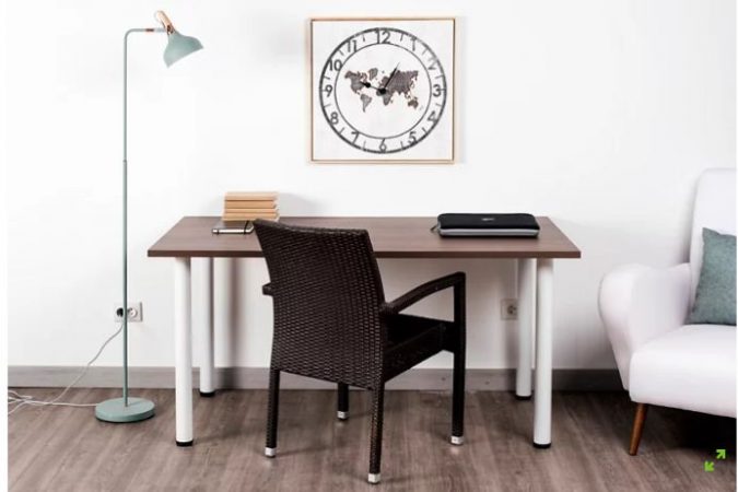 Screenshot 2021 03 10 Mesa de escritorio acacia con pata blanca 80x150x25 cm · LEROY MERLIN Merca2.es