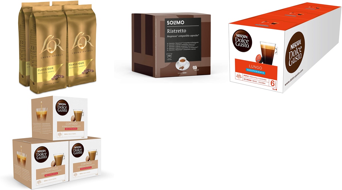 Amazon. ofertas Solimo, L'OR, Nescafé Dolce Gusto