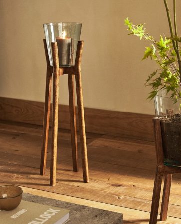 plantero alto madera y vidrio