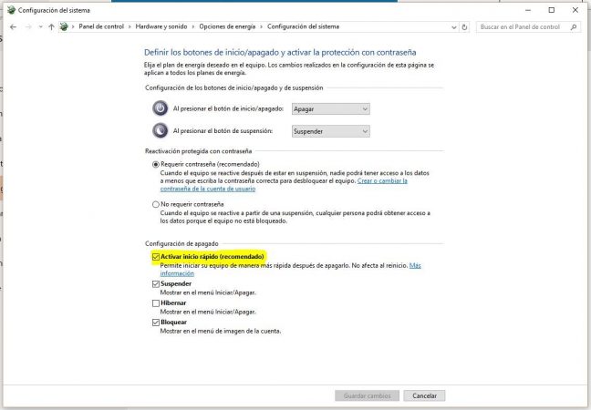 Desactivar Fast Boot (Modo arranque rápido)