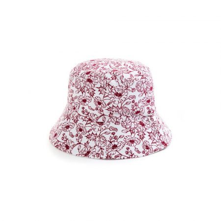 Gorro de pescador reversible rojo con estampado floral