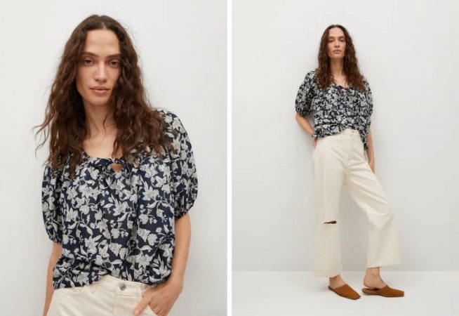 Blusa algodón estampada Mango