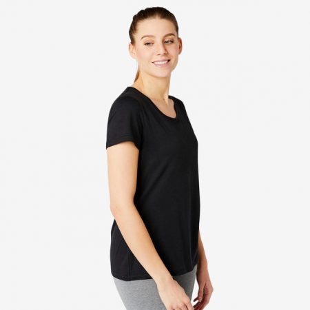 Camiseta mujer manga corta algodón fitness negro         