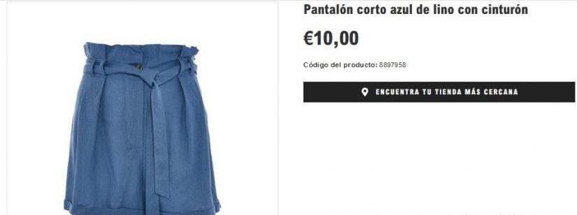 Pantalón corto azul de lino con cinturón- Primark