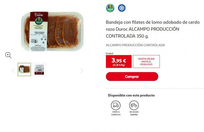 Bandeja con filetes de lomo adobado de cerdo raza Alcampo