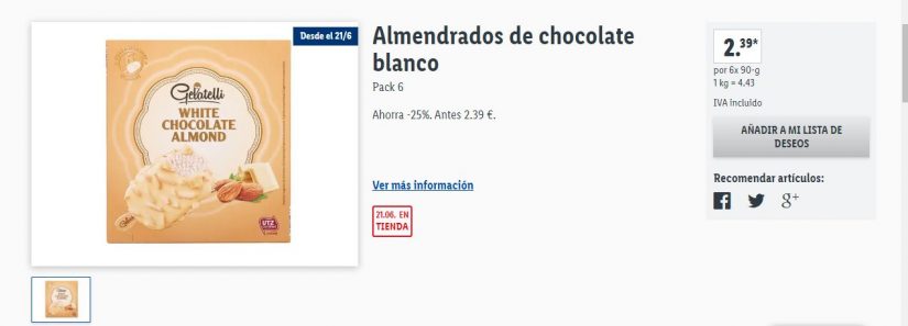 Almendrados de chocolate blanco Lidl