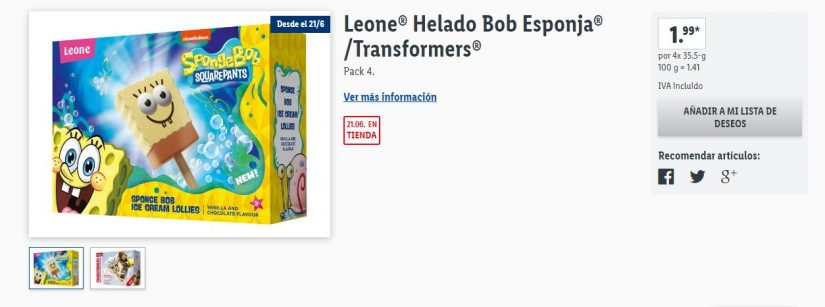 Helados Bob Esponja Lidl