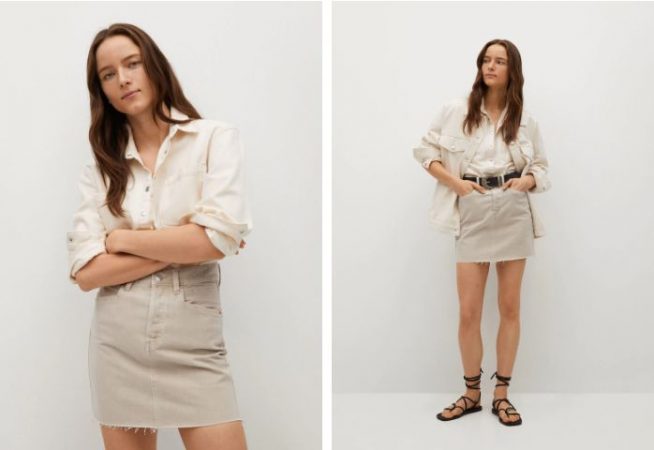 Minifalda denim bajo deshilachado