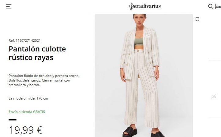 Pantalón culotte rústico rayas- Stradivarius