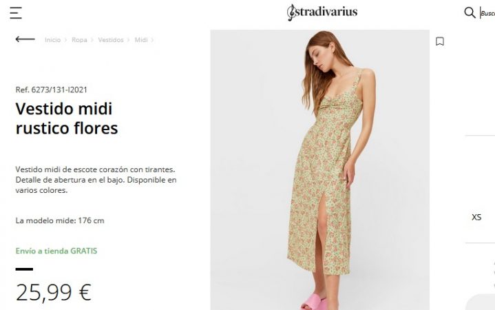 Vestido midi rústico flores- Stradivarius