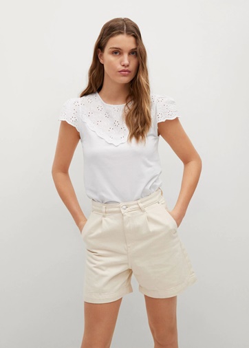 Camiseta algodón bordado suizo Mango