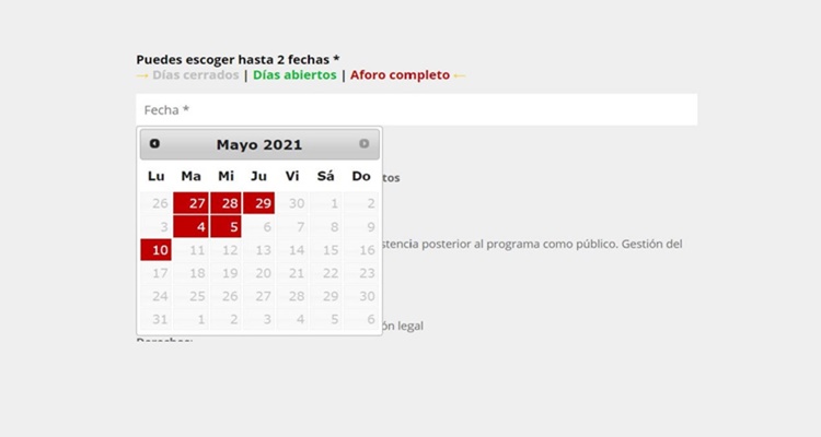 Solicitar plaza y fecha