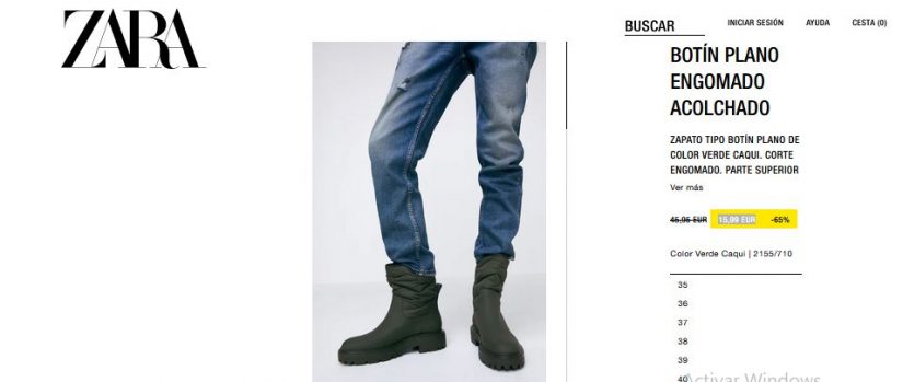 Botín plano engomado acolchado