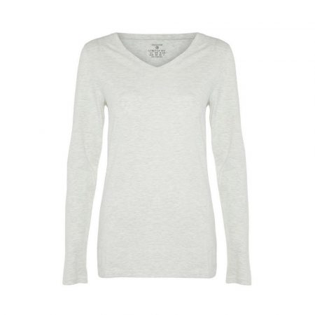 Camiseta elástica de manga larga con cuello de pico gris piedra Primark
