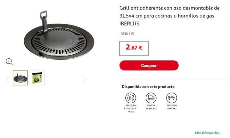 Grill antiadherente con asa desmontable