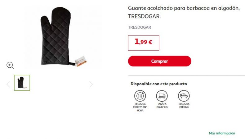 Guante acolchado para barbacoa en algodón Alcampo