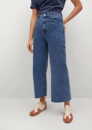 Jeans culotte bajo deshilachado  Mango
