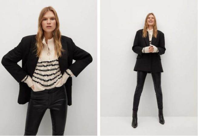 Pantalón pitillo efecto piel   Mango