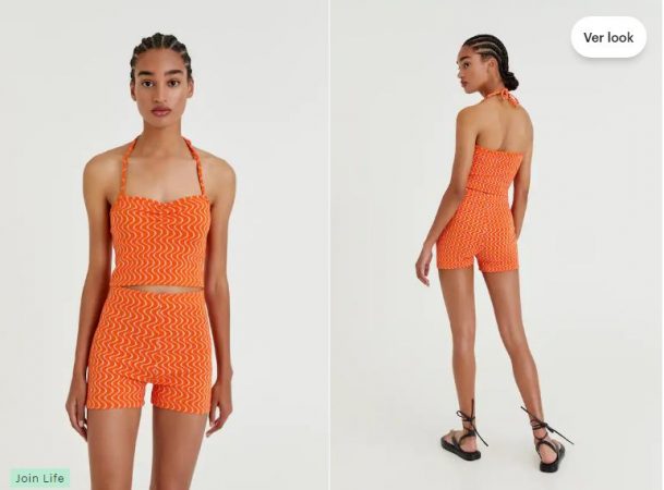 Top cropped naranja print ondas