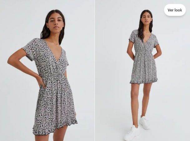 Pull&Bear Vestido corto estampado volantes
