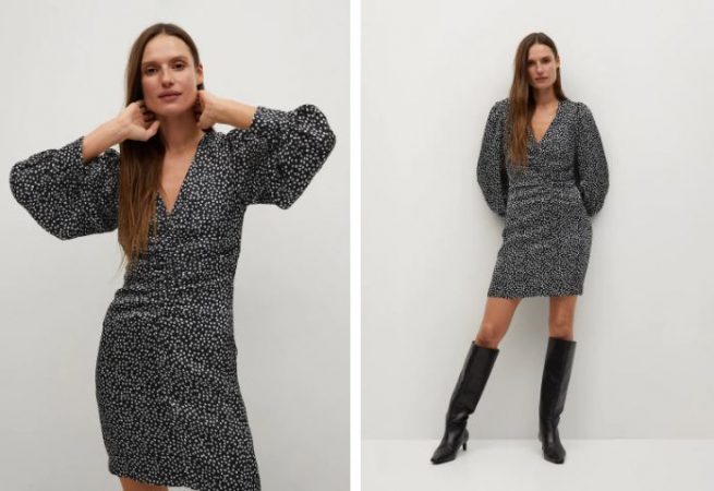 Vestido drapeado estampado  Mango