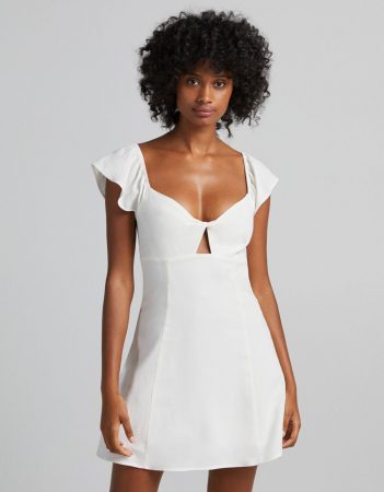 Vestido lino tirantes escote cruzado bershka