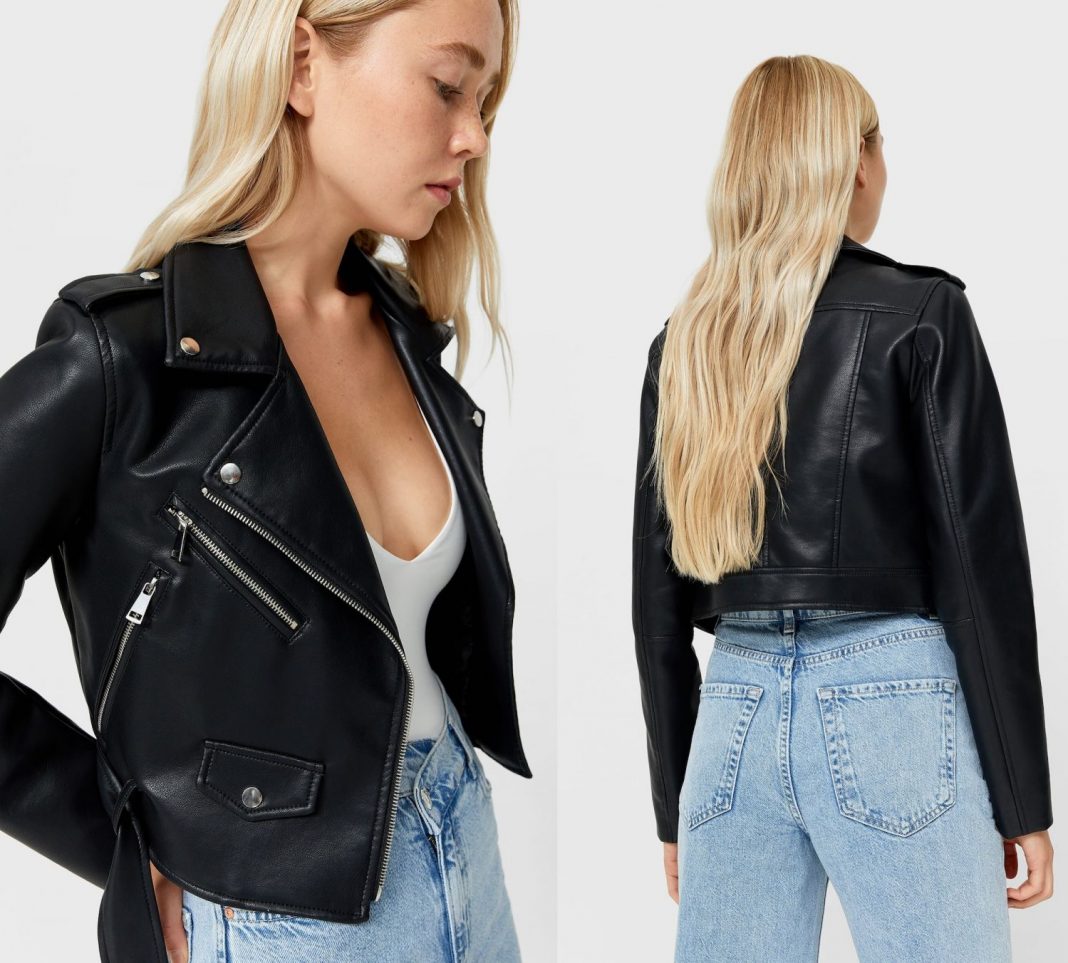 cazadora efecto piel Stradivarius